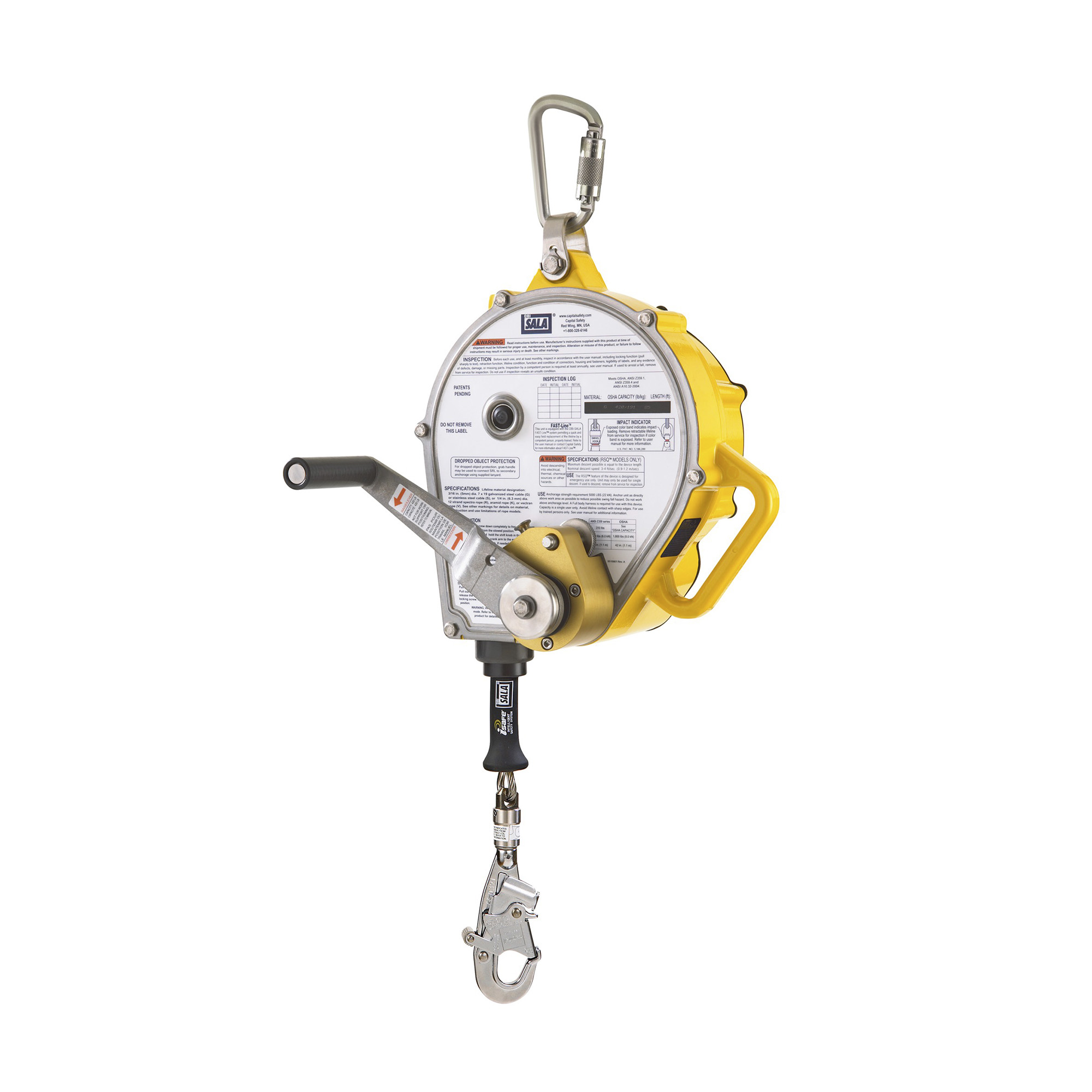 Self-Retracting Lifeline with Rescue Winch and RSQ, Stainless Steel