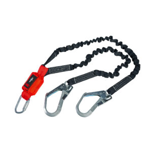 Shock Absorbing Lanyard 140 kg capacity - Twin Leg, Elasticated Web, Scaffold Hook