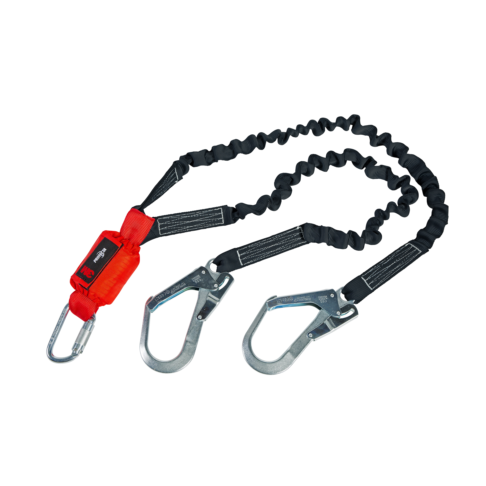 Shock Absorbing Lanyard 140 kg capacity - Twin Leg, Elasticated Web, Scaffold Hook